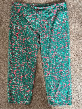 Under Armour Green and Pink Abstract Print Girls' Cropped Leggings